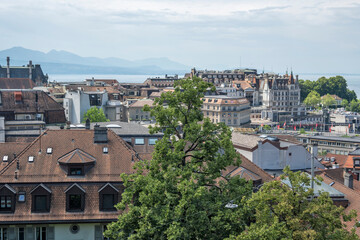Fototapeta na wymiar Panorama of old town of city of Lausanne, Switzerland