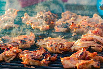 Close up shot of grilling meat