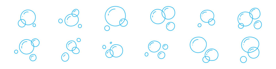 Hand drawn doodle of soap bubbles and foam in the air, bath or soda. Icons for water and soda. Flat vector illustration isolated on white background. © Viktoria