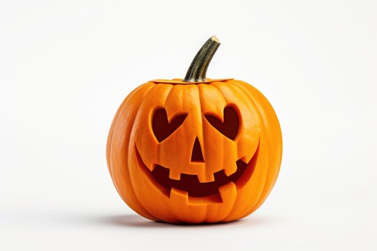 Happy pumpkin on a white background isolated. Halloween pumpkin head. Heart love
