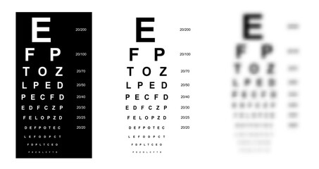 Snellen chart Eye Test medical illustration. line vector sketch style outline isolated on white, black background. Vision board optometrist ophthalmic for visual examination Checking optical glasses