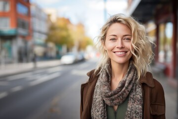 Woman smile happy face portrait on city street