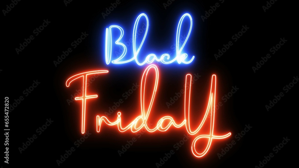 Aufkleber black friday text font with neon light. luminous and shimmering haze inside the letters of the text 