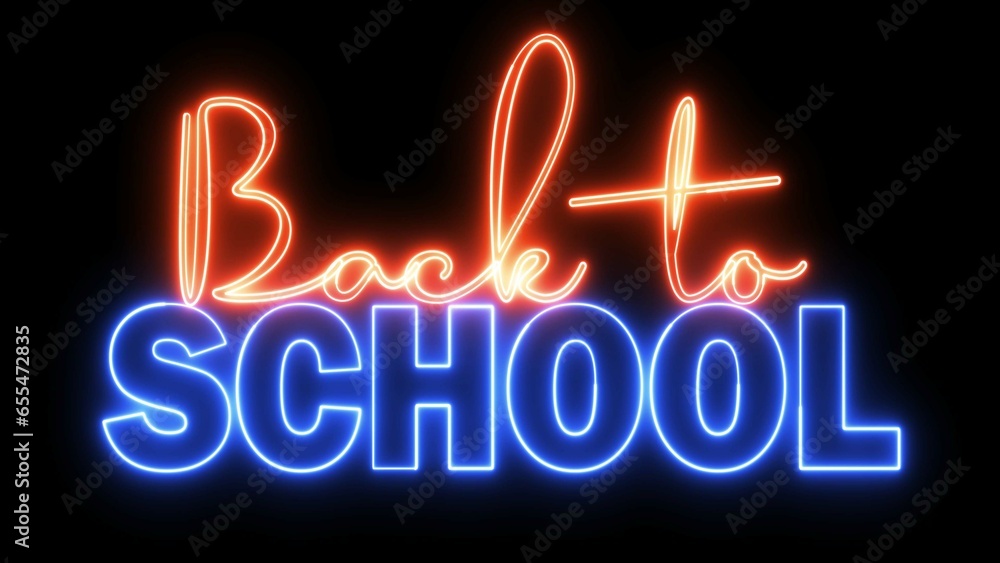 Poster back to school text font with neon light. luminous and shimmering haze inside the letters of the tex