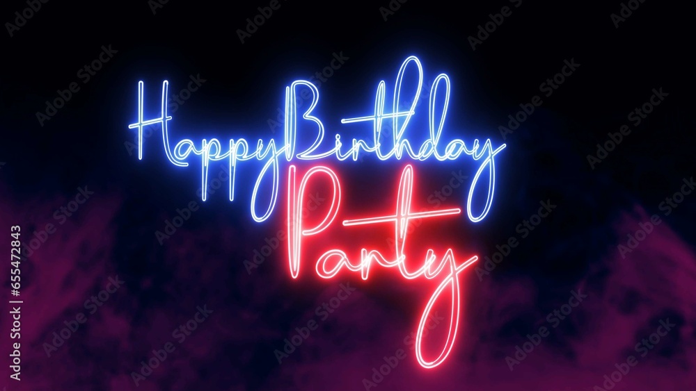 Poster happy birthday party text font with light. luminous and shimmering haze inside the letters of the te