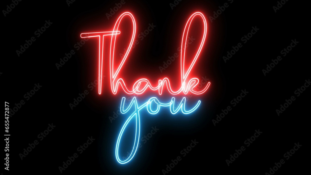 Aufkleber thank you text font with neon light. luminous and shimmering haze inside the letters of the text tha