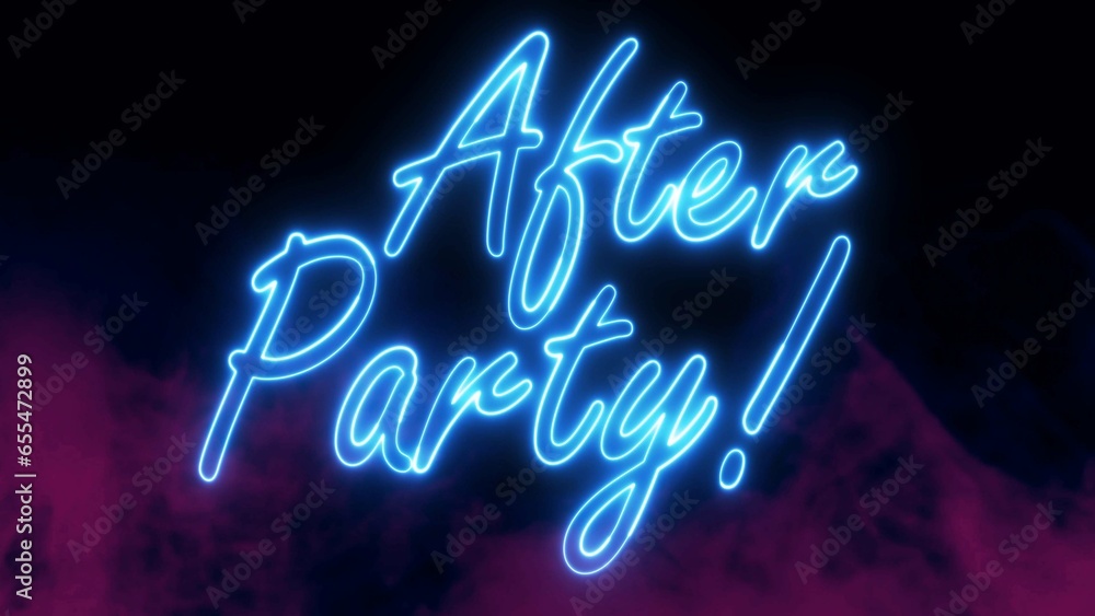 Poster after party text font with neon light. luminous and shimmering haze inside the letters of the text p