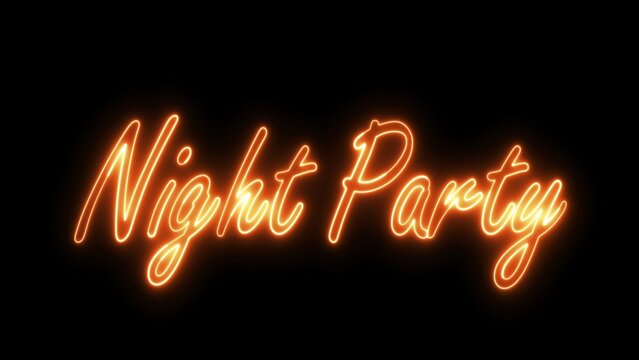 Night Party text font with neon light. Luminous and shimmering haze inside the letters of the text Night Party. 
