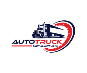Fast Semi truck 18 wheeler freight badge logo with speedometer vector isolated