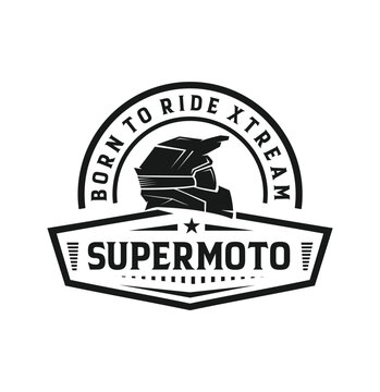 Motocross supermoto helmet logo design template emblem badge