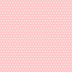 Polka dot seamless pattern. Pink and white dotted repeated background. Swatch template for textile, fabric, plaid, tablecloths, clothes. Vector wallpaper