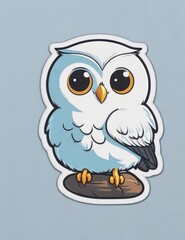 Minimal Fun Cartoon of a Cute White Owl Printable Sticker on White Background