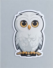 Minimal Fun Cartoon of a Cute White Owl Printable Sticker on White Background