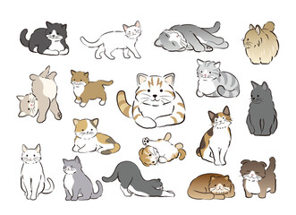 Set of vector cute cartoonish cats isolated