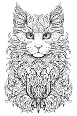 coloring_page_for_adults_mandala_style_cat_Persian