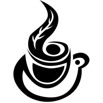 Coffee drink vector icon with leaves latte art