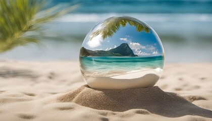 Tropical coastline and beach in a glass globe