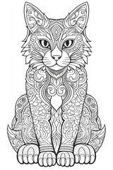 coloring_page_for_adults_mandala_style_cat_Russian_Blue