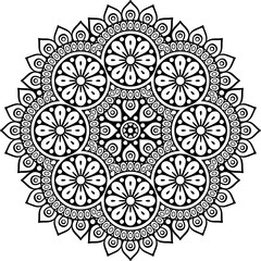 Floral mandala black and white vector illustration