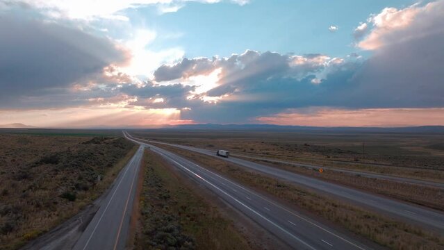 Sunset Drive: Semi Truck in Desert Steppe