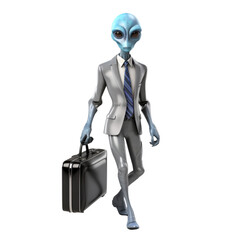 Alien Businessman Illustrated in a Realistic Manner Isolated on Transparent or White Background, PNG