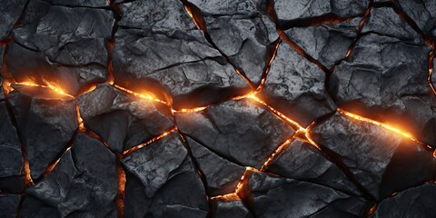 Molten lava texture background. Ground hot lava. Burning coals, crack surface. Abstract nature pattern, glow faded flame. 3D Render Illustration - obrazy, fototapety, plakaty