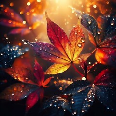 autumn leaves in the rain. Generative IA