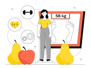 Nutritionist with fruits vector line concept