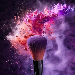 makeup brush dipped in purple makeup powder