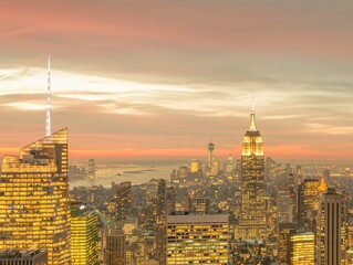 Night view of New York Manhattan during sunset