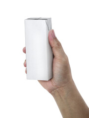 carton of milk or juice package in hand, transparent background