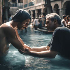 Lame Man comes to town square for Prayer and Baptism.