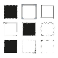 Square black hand drawn grunge frames. Vector illustration. EPS 10.