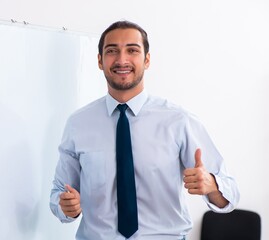 Young male employee in business presentation concept