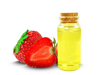 strawberry seed oil in bottle isolated on white background