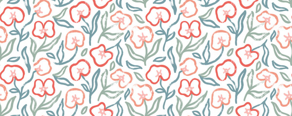 Pastel colored seamless banner design with orchid and hibiscus flowers.