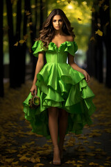 Obraz na płótnie Canvas Gorgeous woman in a green long dress