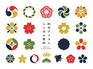和の配色の和のアイコンとシンボル素材