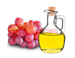 grape seed oil in bottle isolated on white background