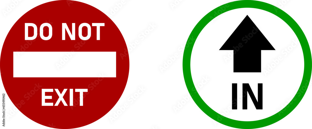 Poster do not exit and in front and back door window sticker adhesive sign icon set. vector image.