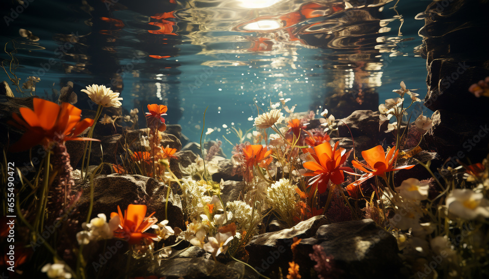 Poster the vibrant underwater landscape showcases the beauty of nature colors generated by ai