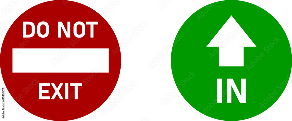 Poster do not exit and in front and back door window sticker adhesive sign icon set. vector image.