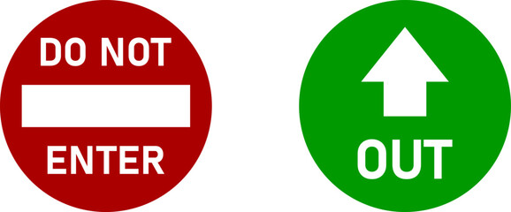 Do Not Enter and Out Front and Back Door Window Sticker Adhesive Sign Icon Set. Vector Image.