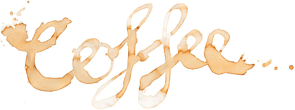 Coffee written as a word in coffee stains isolated on a transparent background