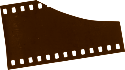 High resolution 35mm film end isolated with scratches and wear marks on transparent background