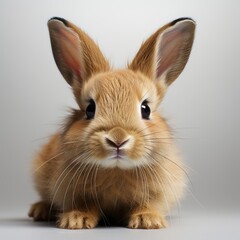 Fototapeta premium An adorable brown bunny rabbit on a plain white background. Generative AI. 