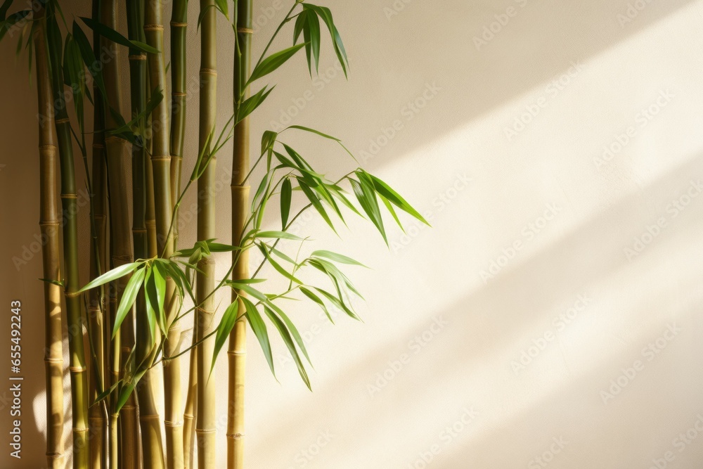 Poster bamboo background or backdrop with selective focus and copy space for text