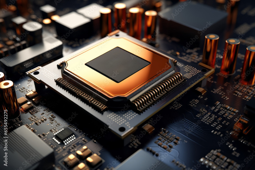Aufkleber cpu processor or modern chip with selective focus and copy space. power for machine learning ai conc