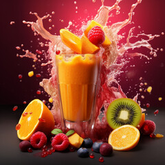 fruit cocktail ,a glass filled with fruit and juice , gems for fruit, amazing food photography, styled food photography, blender, colorful coctail, smoothies 