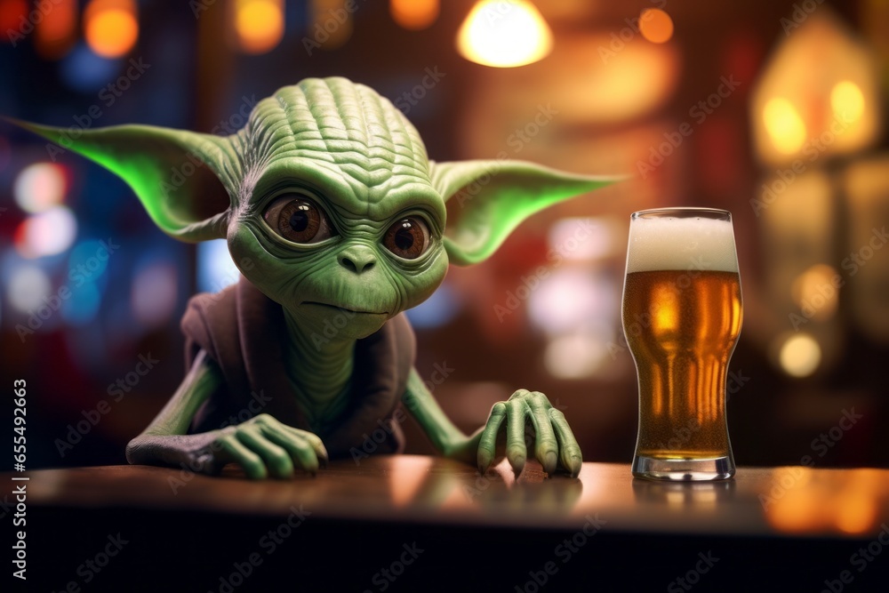 Poster a stranger in a bar or pub with a beer. portrait with selective focus and copy space